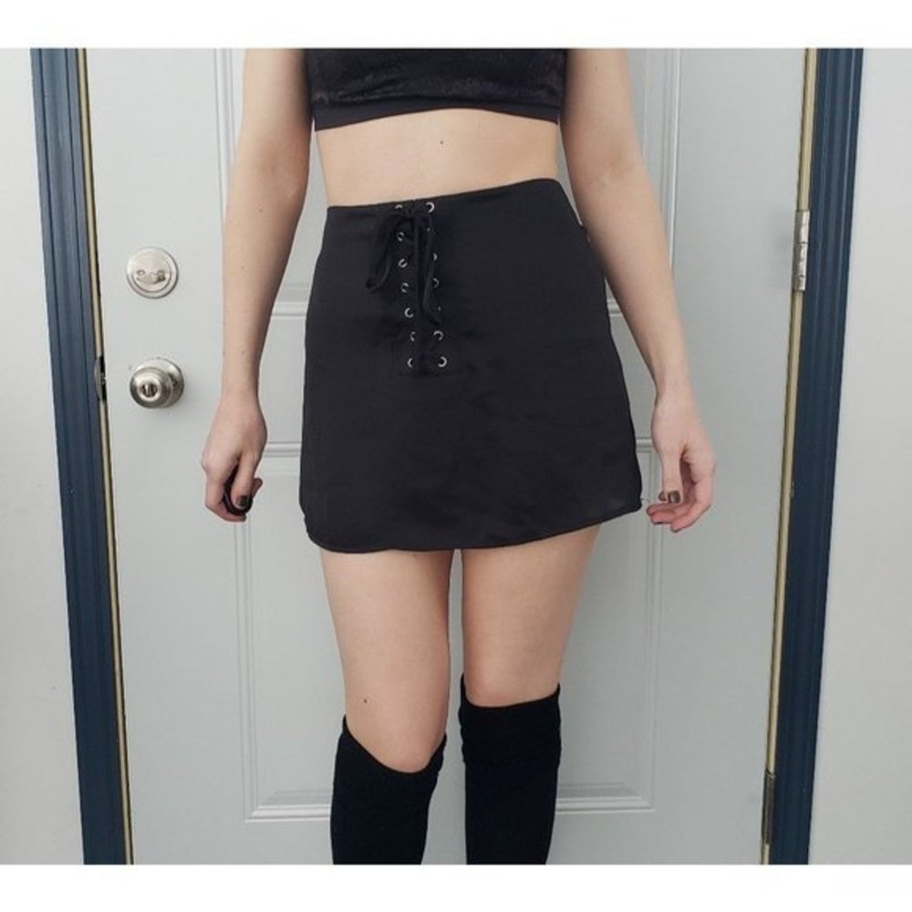 F21 Black Miniskirt with Lace Up Detail